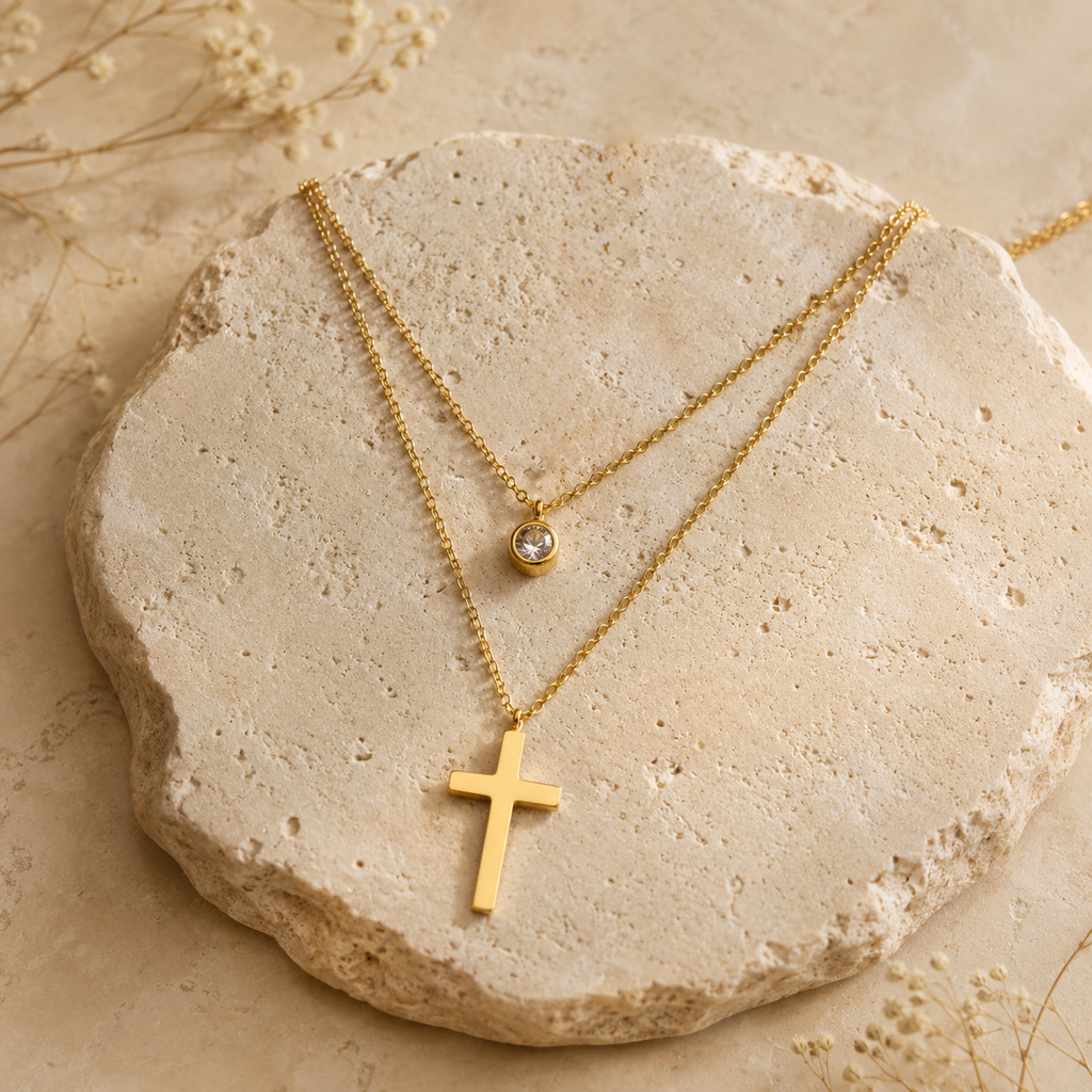 Collar Doble Cruz & Cristal