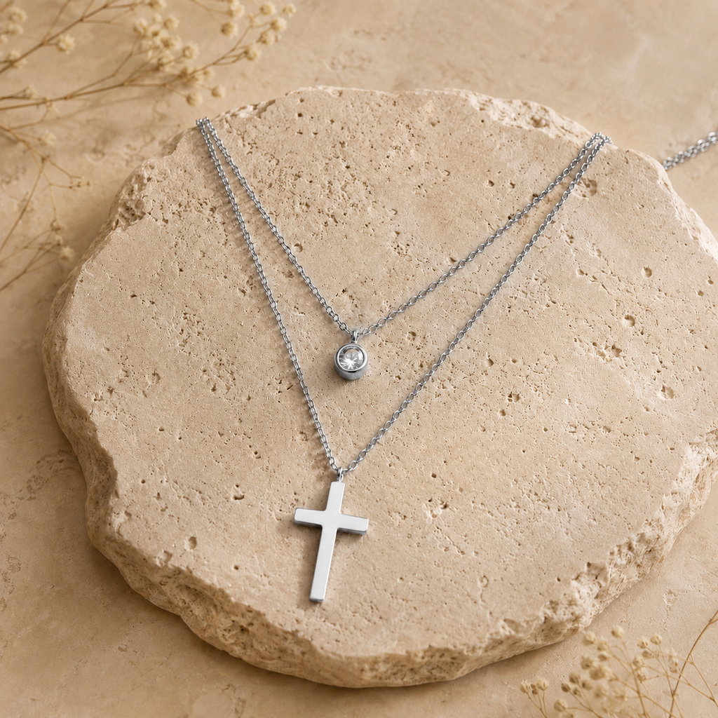 Collar Doble Cruz & Cristal